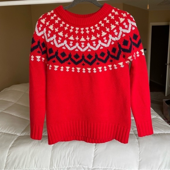 J. Crew Red Fair Isle Merino Wool Sweater - Picture 6 of 9